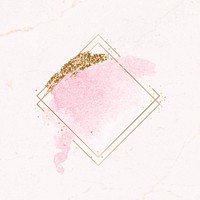 Gold rhombus frame on pink watercolor background vector