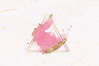 Gold triangle frame on pink watercolor background vector
