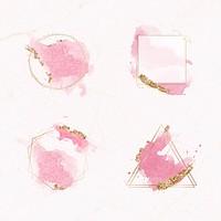 Gold frames on pink watercolor background vector