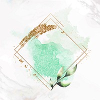 Gold rhombus frame on green watercolor background vector