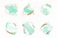 Gold frames on green watercolor background vector collection