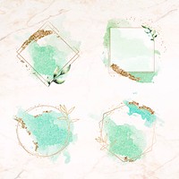 Gold frames on green watercolor background vector