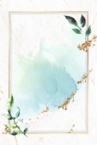 Golden rectangle on blue watercolor background vector