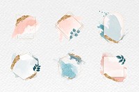 Gold frames on green and pink watercolor background vector collection