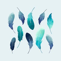 Blue watercolor lightweight feather collection vectors
