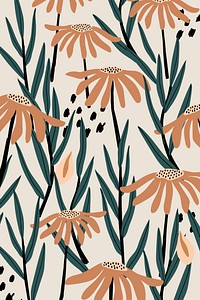 Brown daisy patterned beige background vector