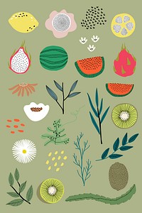 Fruit and vegetable elements on a green background vector