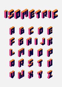 Blue isometric alphabet vector collection