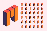 Isometric alphabet with numbers vector collection