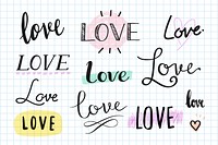 Love typography collection on a grid background vector