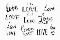 Love calligraphy psd for Valentine’s day set