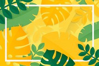 White rectangle frame on yellow tropical leaves patterned background vector