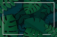 Rectangle white frame on a dark green tropical leaves patterned background vector