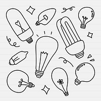 Doodle light bulb set psd in minimal style