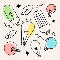 Glowing light bulb drawing psd in minimal style on beige background