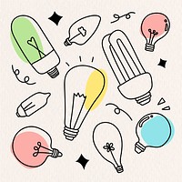 Creative light bulb doodle on beige background vector collection