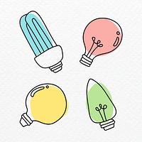 Glowing doodle light bulb drawing psd