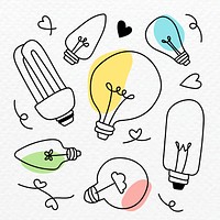 Glowing light bulb drawing psd in minimal style