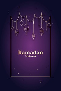 Purple Ramadan Mubarak frame with beautiful lanterns