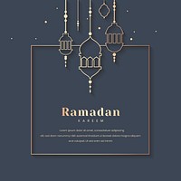 Blue Ramadan Kareem frame psd with beautiful lanterns