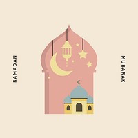 Ramadan Mubarak card with mosque vector