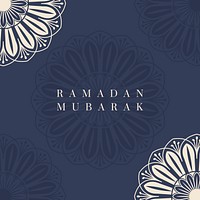 Blue Islamic floral background psd with Ramadan Mubarak text