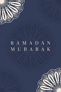 Blue Islamic floral background psd with Ramadan Mubarak text