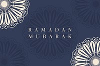 Blue Islamic floral background psd with Ramadan Mubarak text