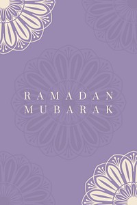 Purple Islamic floral background psd with Ramadan Mubarak text