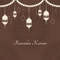 Brown Ramadan Kareem background psd with lantern lights and Islamic flowers