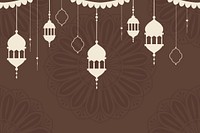 Brown Ramadan Kareem background vector with lantern lights and Islamic flowers