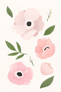 Pink floral design set vector