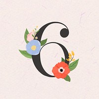 Watercolor floral number 6 vector