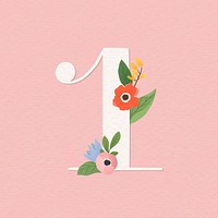 Watercolor floral number 1 vector