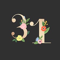 Watercolor floral number 31 vector