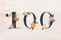 Watercolor floral number 100 vector