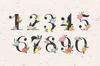 Floral number 0-9 vector set