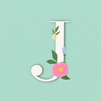 Green elegant floral letter J vector
