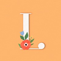 Orange elegant floral letter L vector