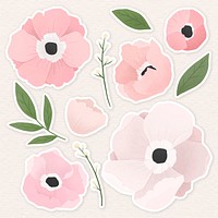 Pale pink floral sticker collection illustration