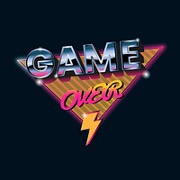 Game over retro neon triangle badge vector