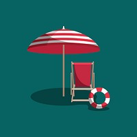 Umbrella and chair on a green background vector
