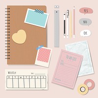 Colorful staionery planner set vector