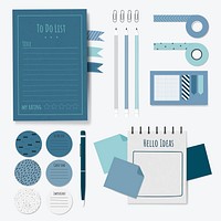 Blue stationery planner vector set