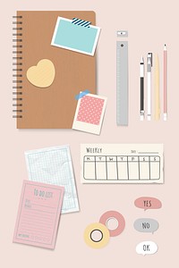 Colorful staionery planner set vector