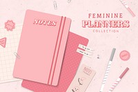 Pink stationery planner set vector