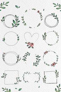 Leafy, aesthetic frame, doodle set vector