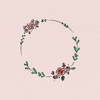 Doodle round floral wreath frame vector