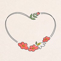 Heart shaped hand drawn flower wreath illustration