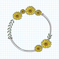 Hand drawn sunflower wreath vector